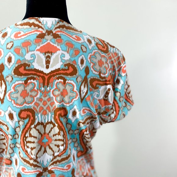 Paisley Crossover Faux Small Wrap Midi Dress Blue Jones New York Signature - Picture 7 of 13